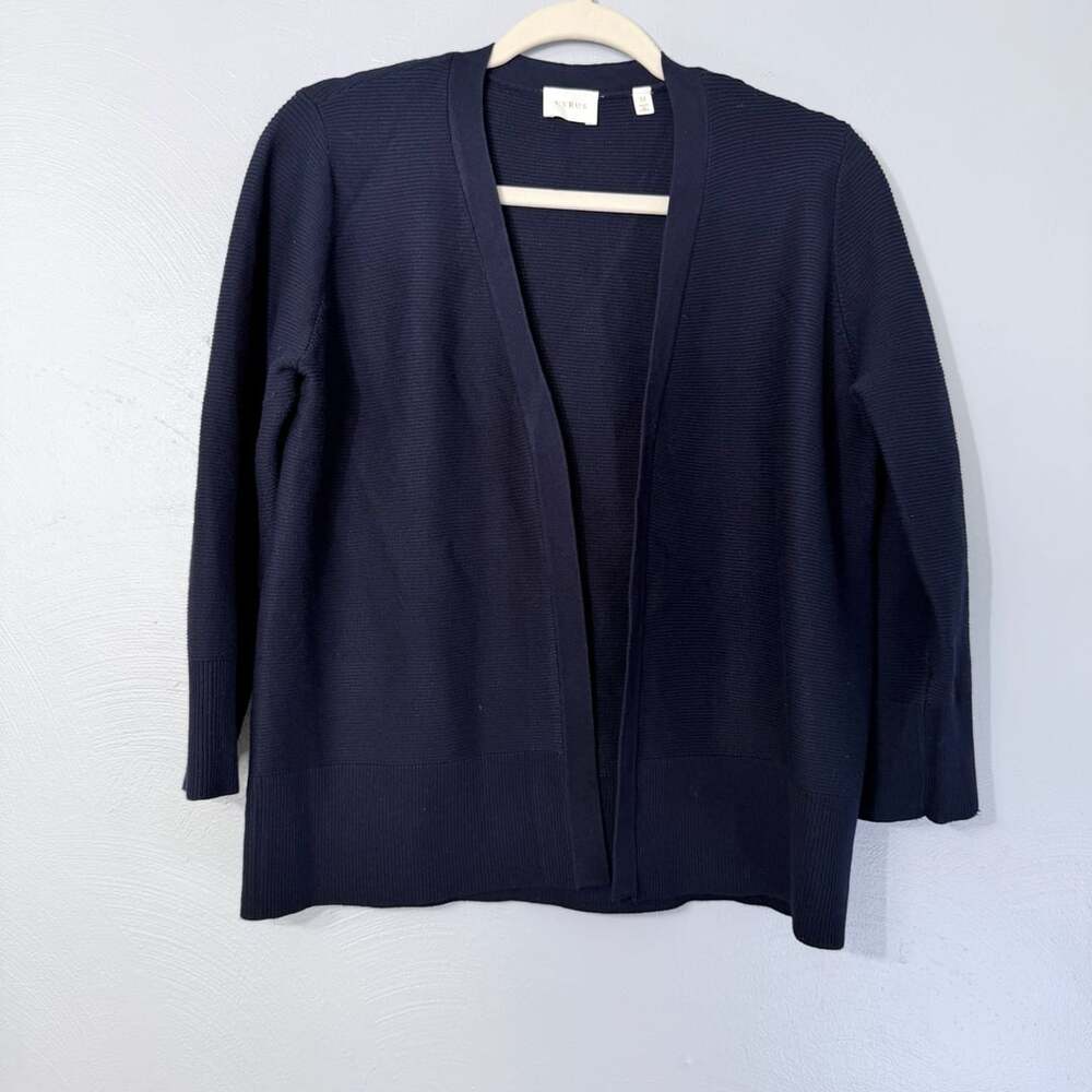 Cyrus Women's Navy Blue Open Front Textured Knit Cardigan Sweater Medium